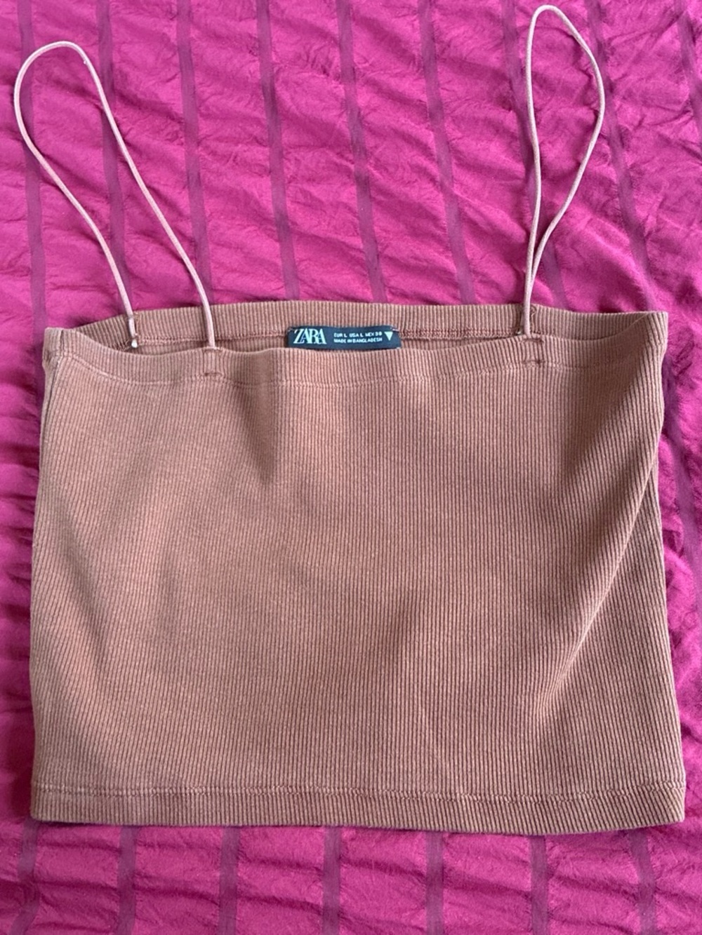 ZARA Tan Ribbed Spaghetti Strap Camisole